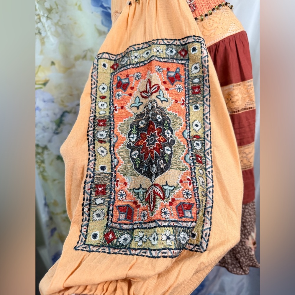 Bohemian Floral Patchwork Pleated Unconventional … - image 5